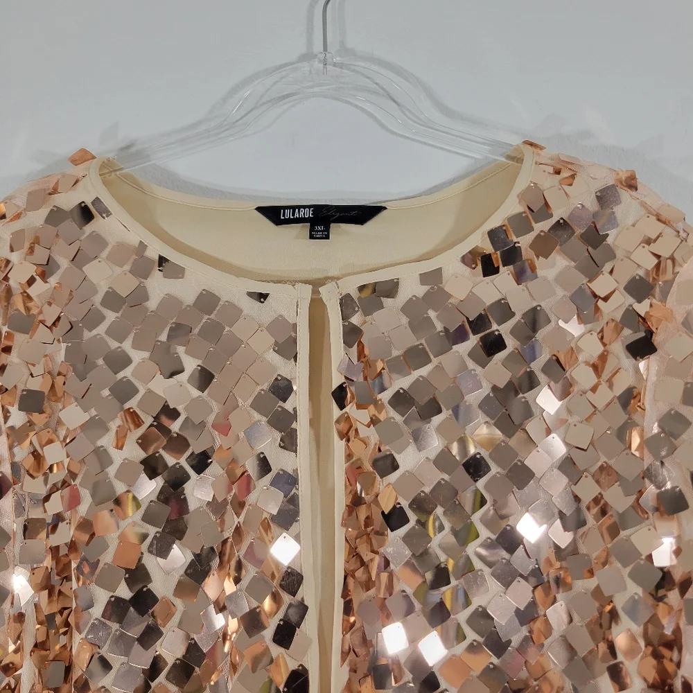 LULAROE Elegant Stella rose gold sequin bling holiday formal bolero layer jacket